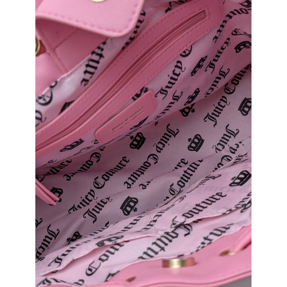 Juicy Couture Tote Women Large Pink Juicy Tale Quilted Velour Y2K Bow Charm Bag - Picture 6 of 11